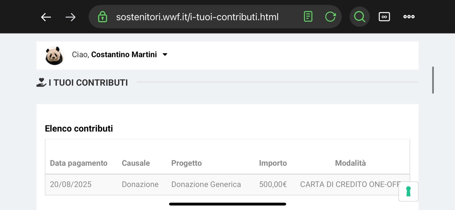 Receipt of the WWF donation
