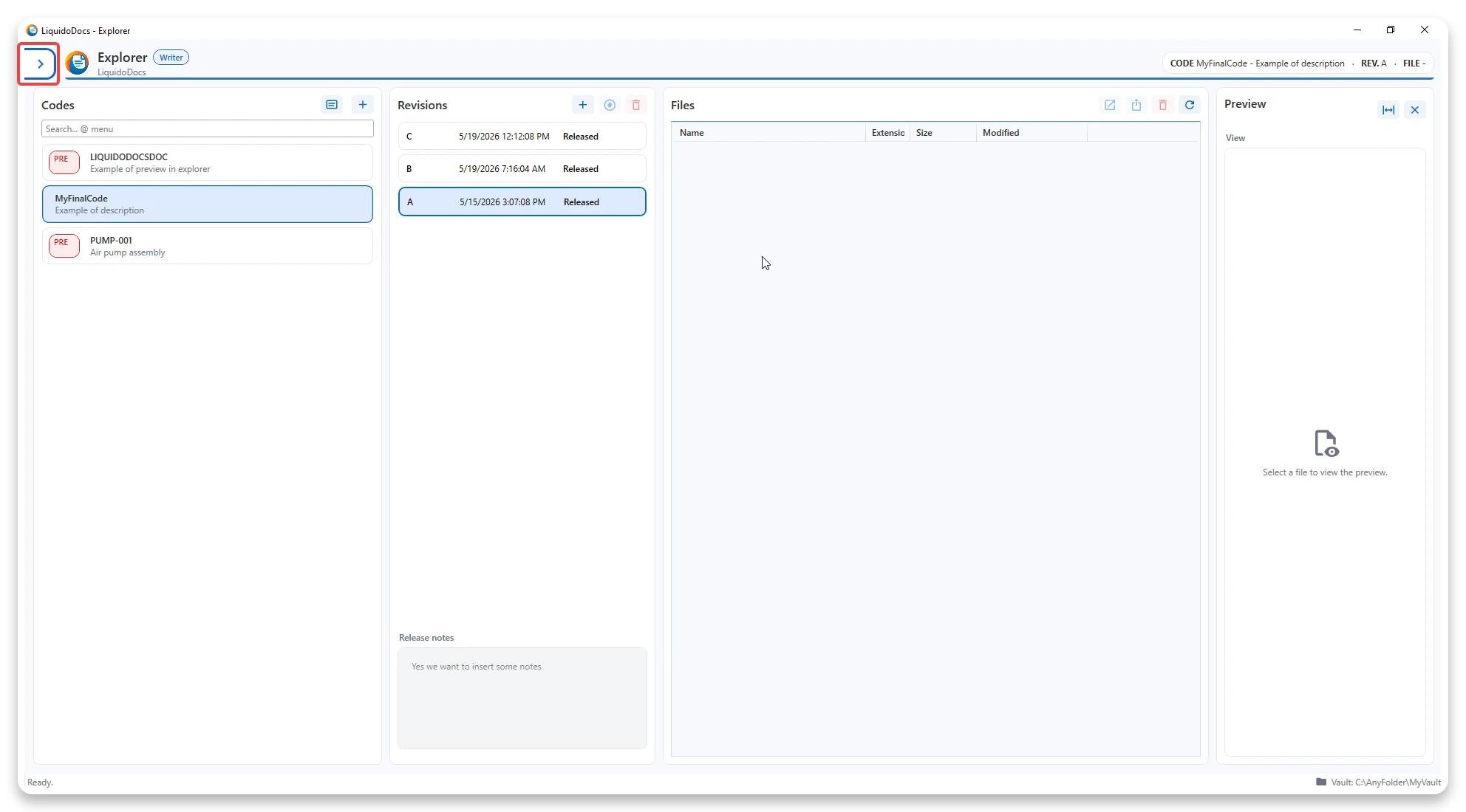 LiquidoDocs Explorer main menu opened using the Bookmark button.